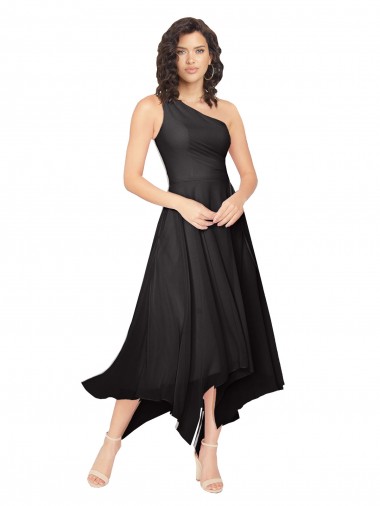 Cheap Midi Length One Shoulder Chiffon Bridesmaid Dress UK