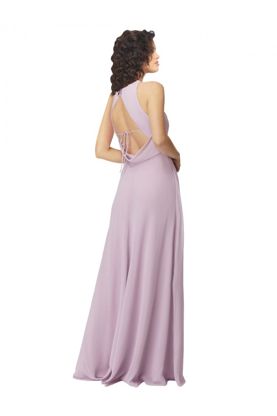 High-Halter Chiffon Bridesmaid Dress with Keyhole Cowl Back