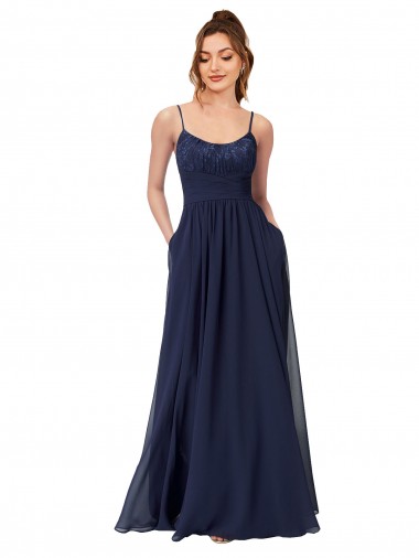 Cheap Long Chantilly Lace and Ruched Chiffon Bridesmaid Dress UK