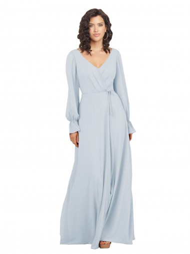 Cheap Long Sleeve Chiffon Bridesmaid Dress with Bow Detail UK