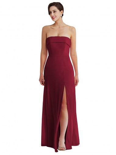 Cheap Cuffed Strapless Maxi Bridesmaid Dress with Front Slit UK