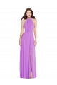Halter Backless Maxi Bridesmaid Dress with Button Ruffle Placket