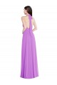 Halter Backless Maxi Bridesmaid Dress with Button Ruffle Placket