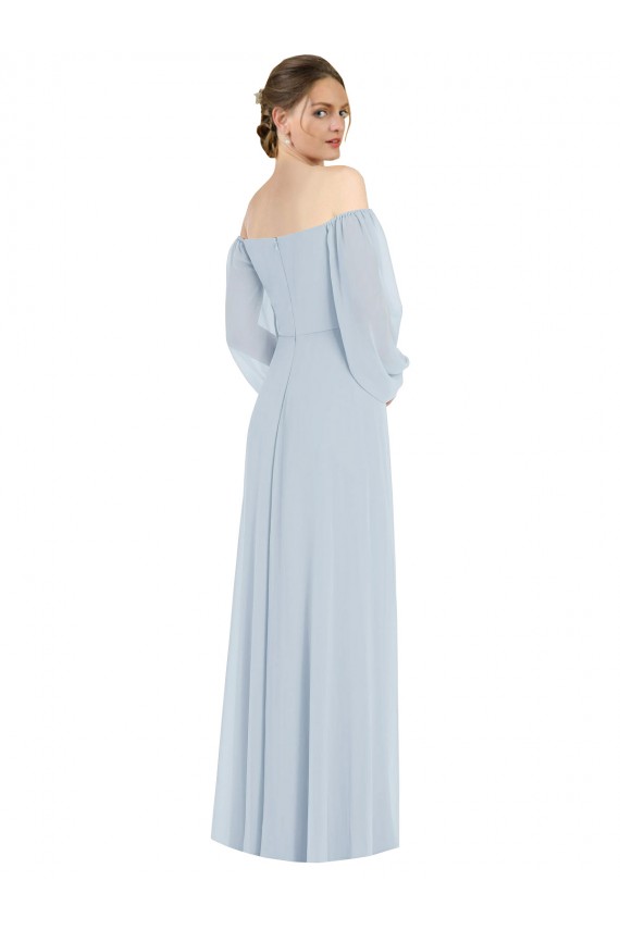 Off the Shoulder Puff Sleeve Maxi Bridesmaid Dress with Front Slit