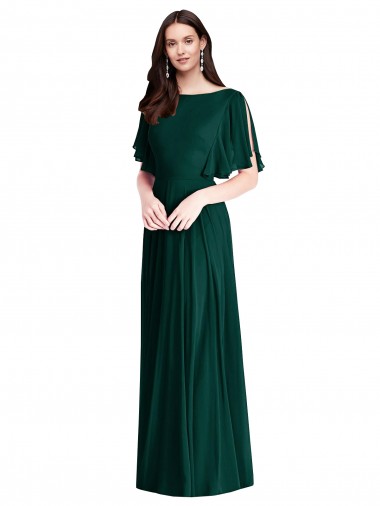 Cheap Backless Floor Length Split Sleeves Maxi Bridesmaid Dress UK