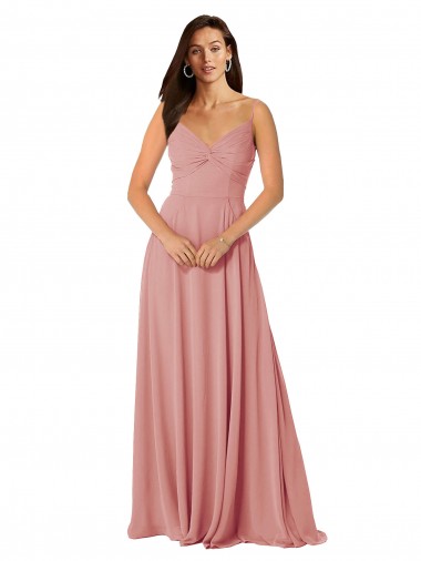 Cheap Twist-Knot V-Neck Long Chiffon Bridesmaid Dress UK