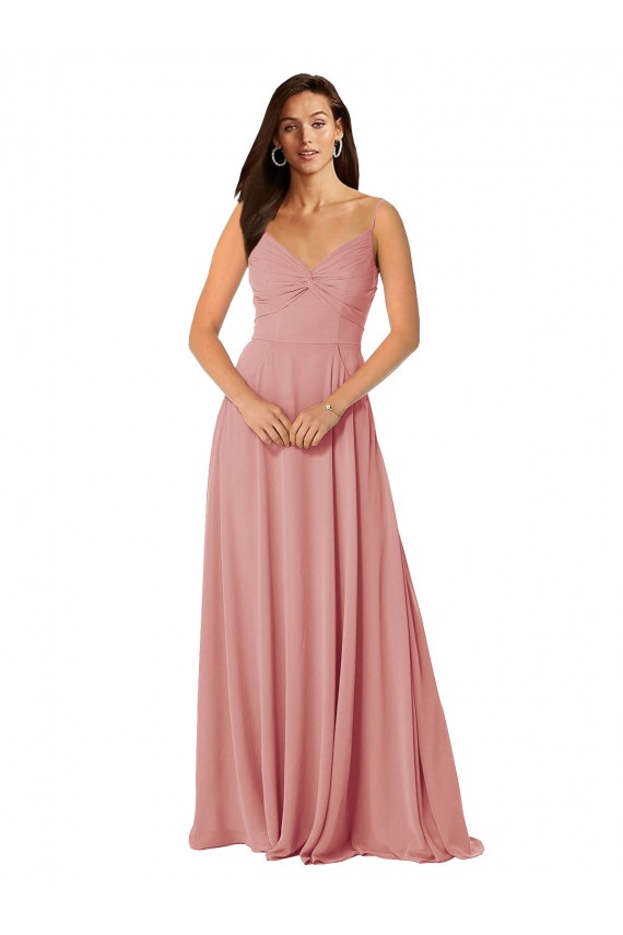 Twist-Knot V-Neck Long Chiffon Bridesmaid Dress