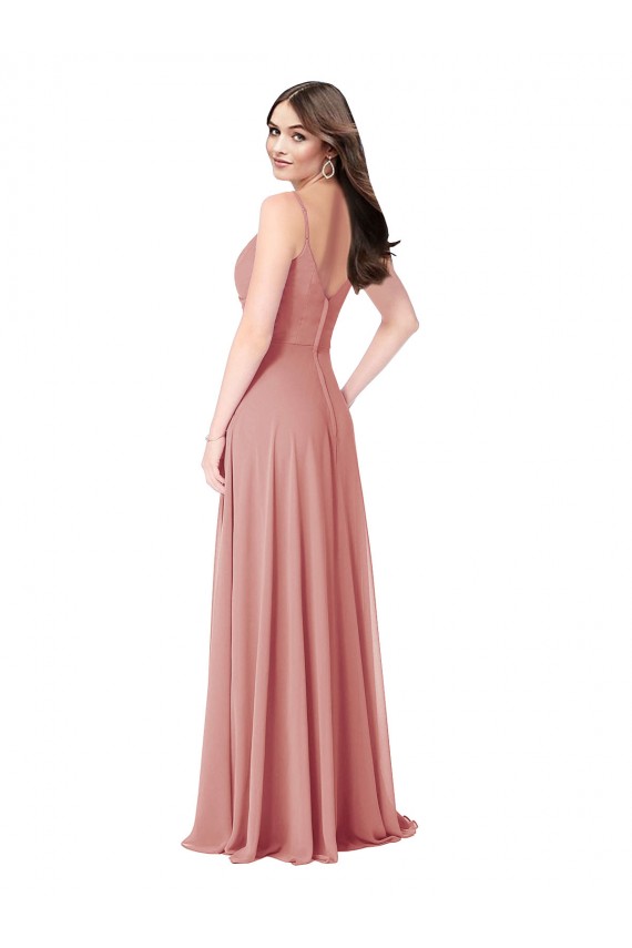 Twist-Knot V-Neck Long Chiffon Bridesmaid Dress