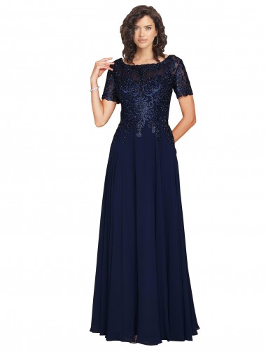 Cheap Short Sleeves A-Line Long Chiffon Bridesmaid Dress with Beaded Bodice UK