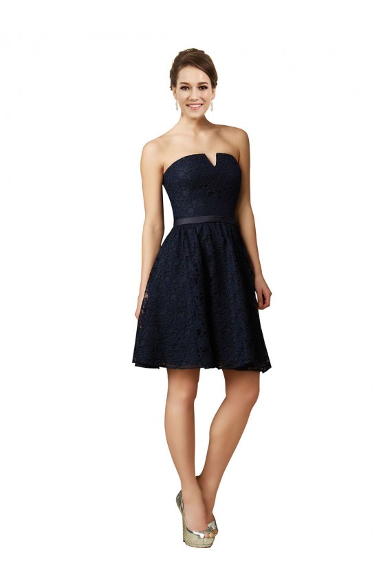 Classic Knee Length Lace Bridesmaid Dress with Notched Neckline