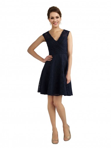 Cheap Short V-Neck Lace Bridesmaid Dress with Illusion Back UK
