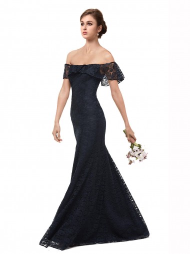 Cheap Off the Shoulder Long Lace Bridesmaid Dress with Flutter Sleeves UK
