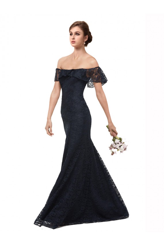Off the Shoulder Long Lace Bridesmaid Dress with Flutter Sleeves