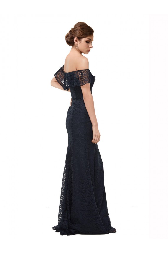 Off the Shoulder Long Lace Bridesmaid Dress with Flutter Sleeves
