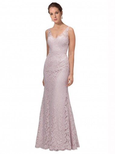 Cheap Lace V-Neckline Long Full Length Bridesmaid Dress UK