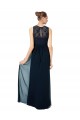 Long Chiffon Bridesmaid Dress with Lace Sleeveless Bodice and Keyhole Back