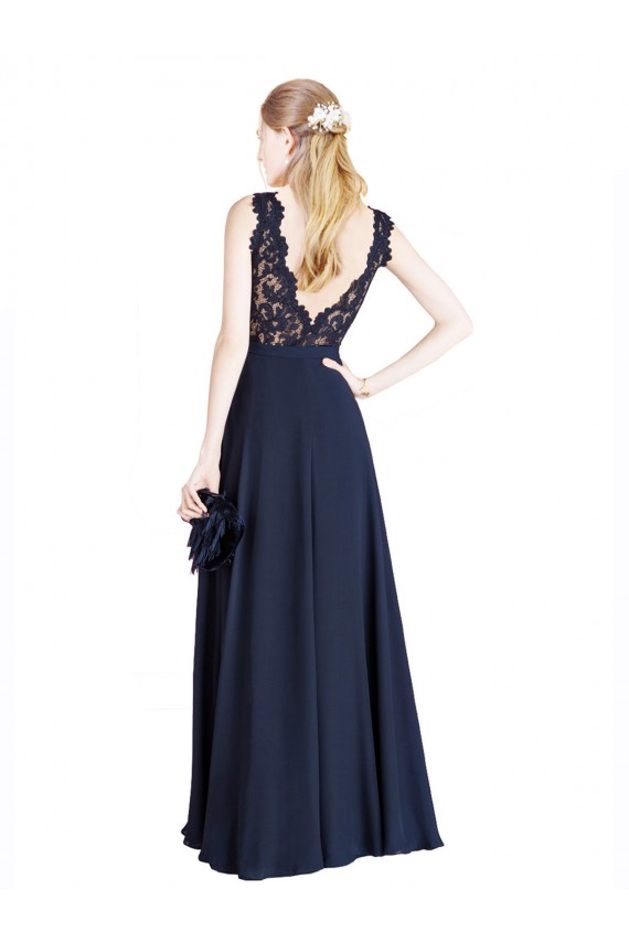 Bateaux Neckline A-Line Lace Bridesmaid Dress with Top Nude Layer