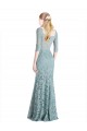 Half Sleeves Pleated Lace Bridesmaid Dress with Wrap-Around Portrait Neckline