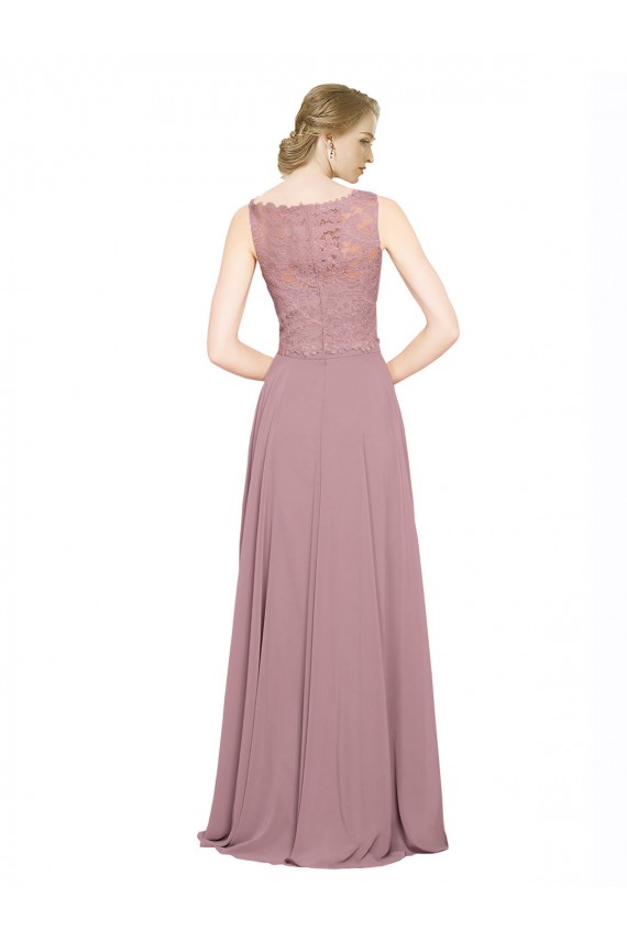 Long A-Line Chiffon Bridesmaid Dress with Sleeveless Lace Crop Top