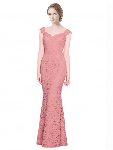 Cheap Sweetheart Mermaid Long Lace Bridesmaid Dress with Wide Straps UK