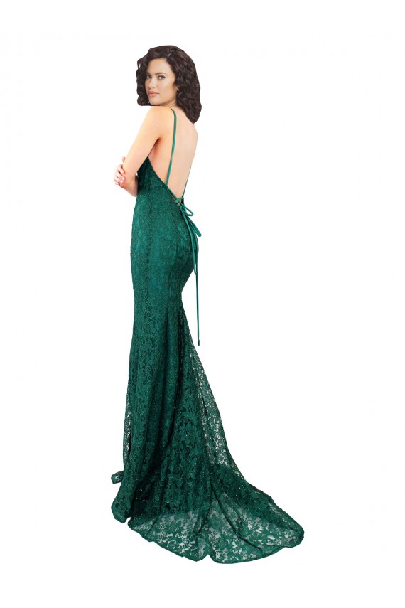 Sleek Black Tie Fishtail Shaped Long Lace Bridesmaid Dress
