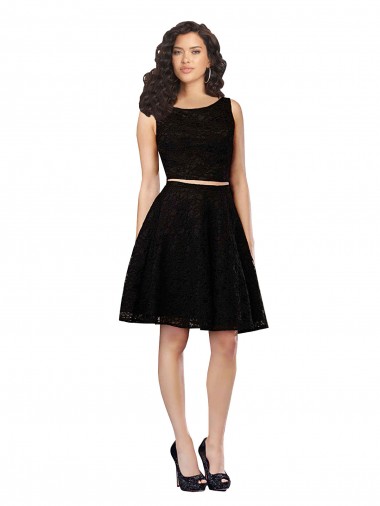 Cheap Two Piece Short Lace Bridesmaid Dress with Jewel Neckline UK