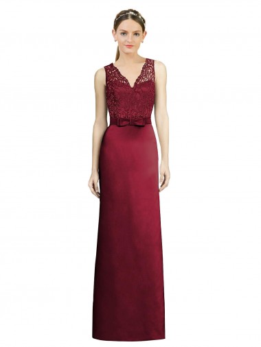 Cheap Full Length Sleeveless Satin Bridesmaid Dress with Lace Bodice UK
