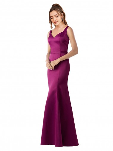 Cheap Fitted Sexy Open Back Satin Bridesmaids Dress with Floral Details UK