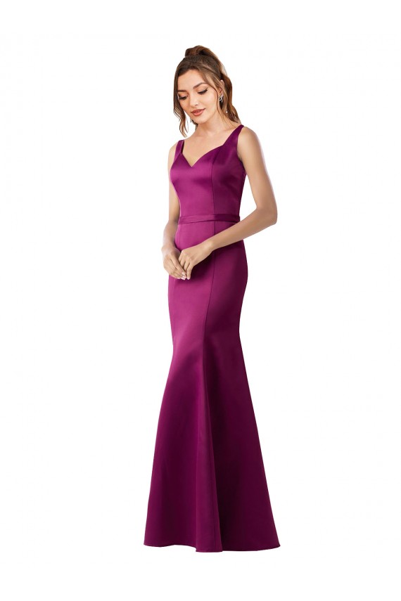 Fitted Sexy Open Back Satin Bridesmaids Dress with Floral Details