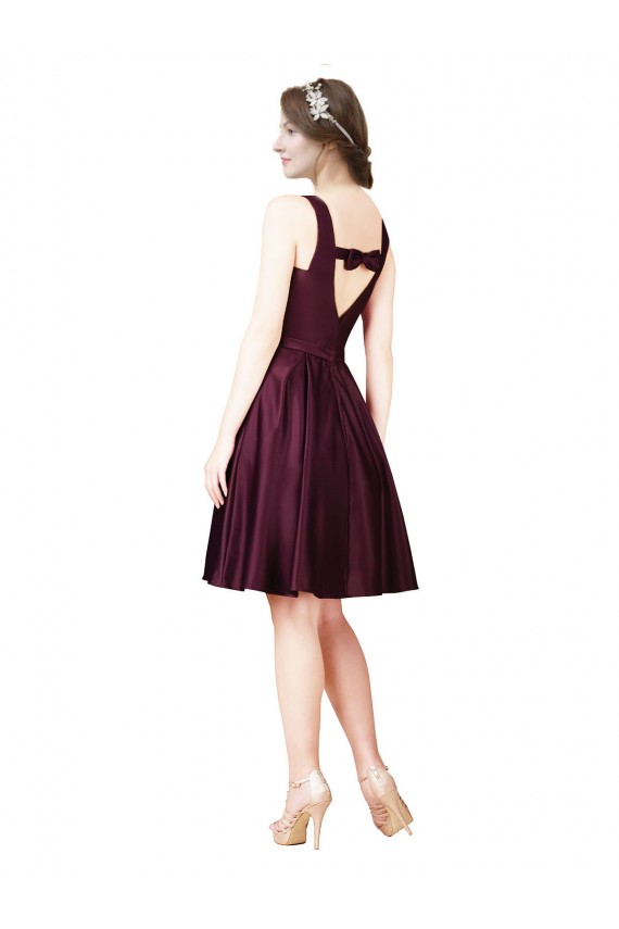 Classic Satin Bridesmaid Dress with V Back and Bow Detail