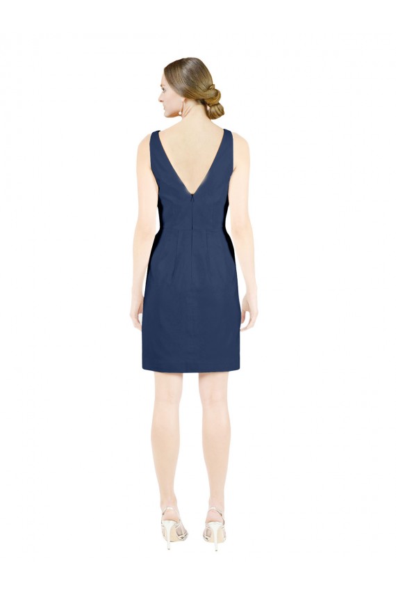 Deep V-Neck Short Knee Length Satin Bridesmaid Dress with Slimming Pleats