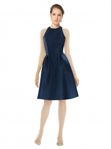 Cheap Short Halter Cocktail Length Luxe Satin Bridesmaid Dress UK