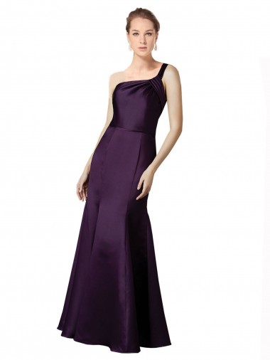 Cheap Long Ruched Neckline One Shoulder Satin Bridesmaid Dress UK