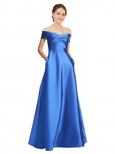 Cheap Sleeveless Off the Shoulder Ball Gown Satin Bridesmaid Dress UK