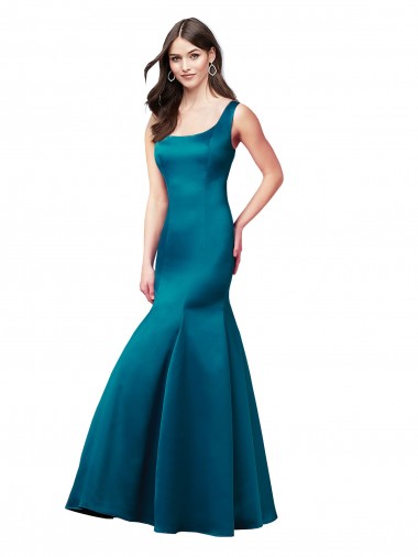 Cheap Long Sleek Satin Bridesmaid Dress with U-Back UK