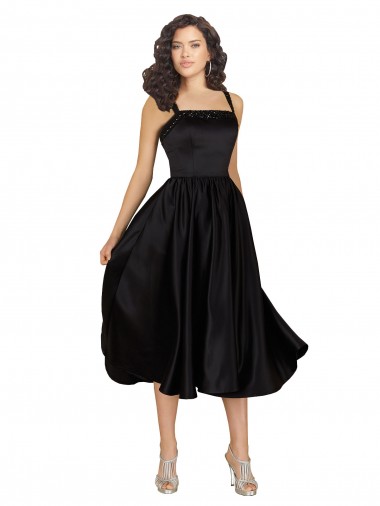 Cheap Short Square Neck Satin Bridesmaid Dress with Beading UK