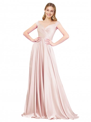 Cheap A-Line Off the Shoulder Sweetheart Luxe Satin Bridesmaid Dress UK