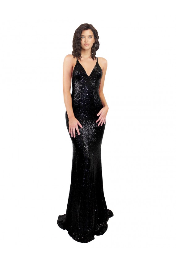 Sleek Fishtail Shaped Open Back Sequin Bridesmaid Dress
