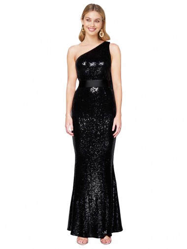 Cheap Draped One Shoulder Long Full Length Sequin Bridesmaid Dress UK
