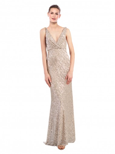 Cheap Faux Surplice V-Neck Slim Sparkling Sequin Bridesmaid Dress UK