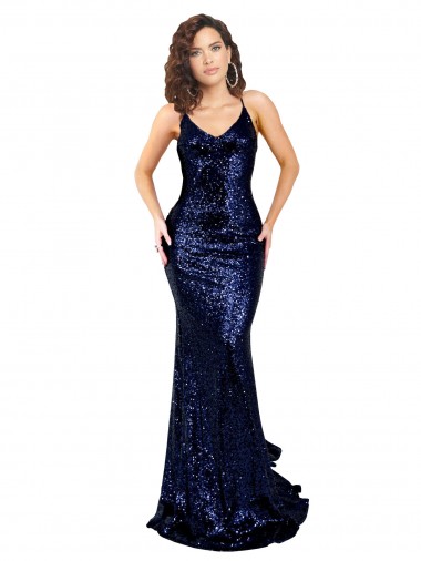 Cheap Mermaid V-Neck Low Back Long Sequin Bridesmaid Dress UK