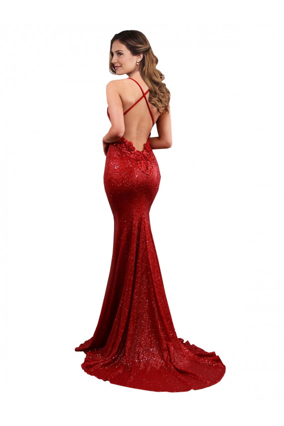 Low Back Mermaid V-Neck Long Sequin Bridesmaid Dress