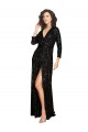 Deep V-Neckline Full Back Long Sleeves Sparkling Sequin Bridesmaid Dress with High Slit