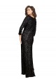 Deep V-Neckline Full Back Long Sleeves Sparkling Sequin Bridesmaid Dress with High Slit