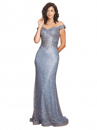 Cheap Off the Shoulder Sweetheart Neckline Sequin Bridesmaid Dress with Thigh High Slit UK