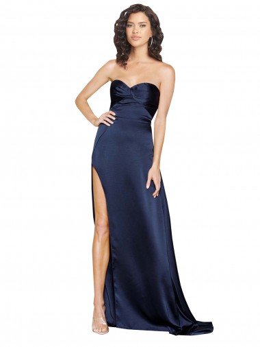 Cheap Knotted Sweetheart Silky Satin Bridesmaid Dress with High Side Split UK