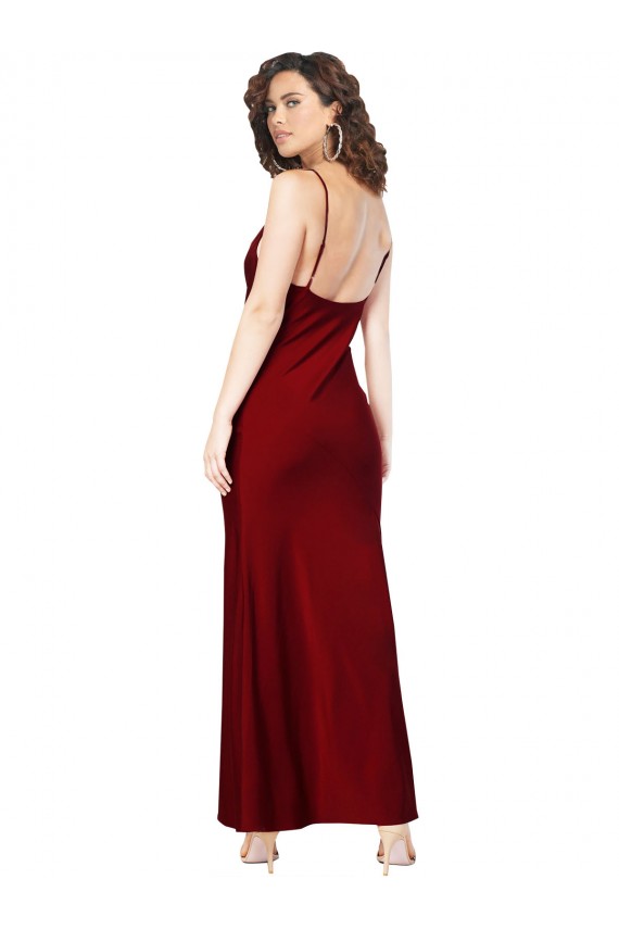 Cowl Neck Low Back Silky Satin Bridesmaid Dress with Thin Back Straps