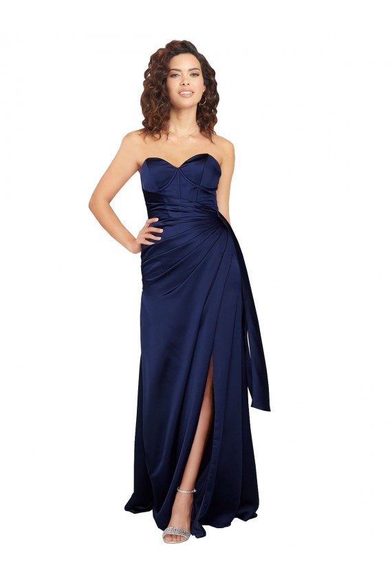Floor Length Wrap Skirt Silky Satin Bridesmaid Dress
