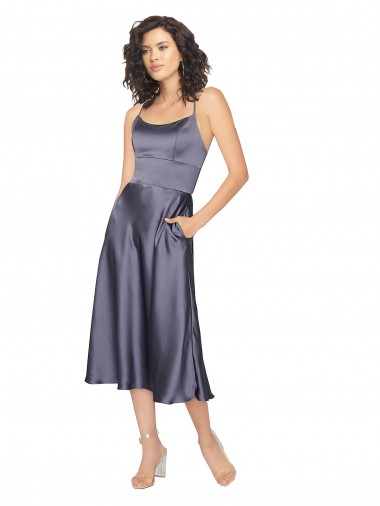 Cheap Midi Silky Satin Dress with Open Tied Back UK