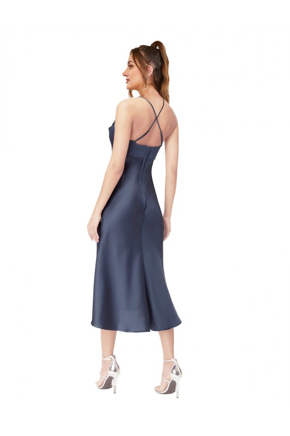 High Low Midi Silky Satin Cowl Neck Bridesmaid Dress